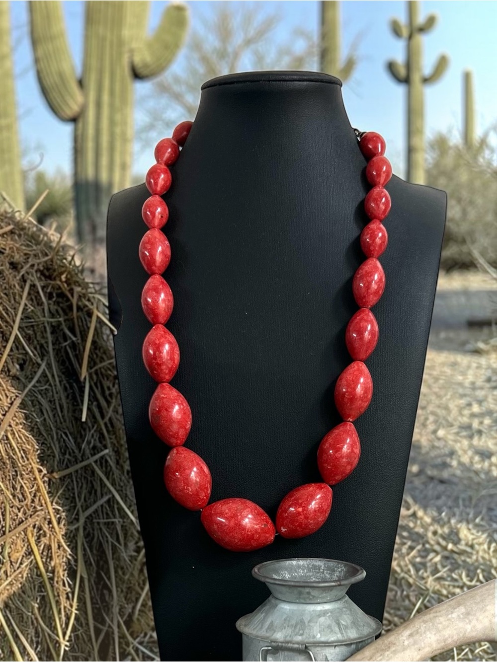 Jay King DTR Sterling Silver Red Coral Oval Gemstone Beaded Necklace 19-21in